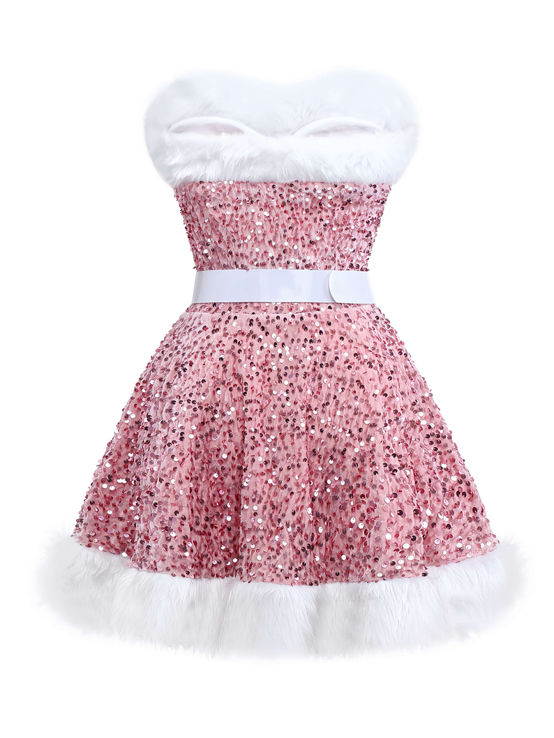 1960s Christmas Fur Sequin Strapless Dress - vintage dress, fashion