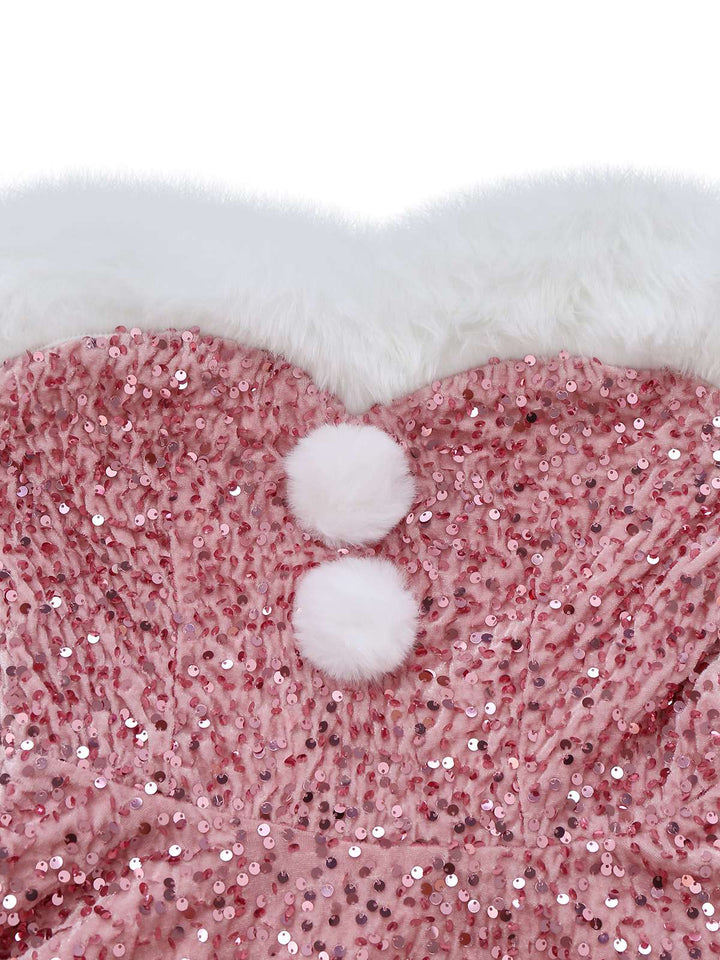 1960s Christmas Fur Sequin Strapless Dress - vintage dress, fashion