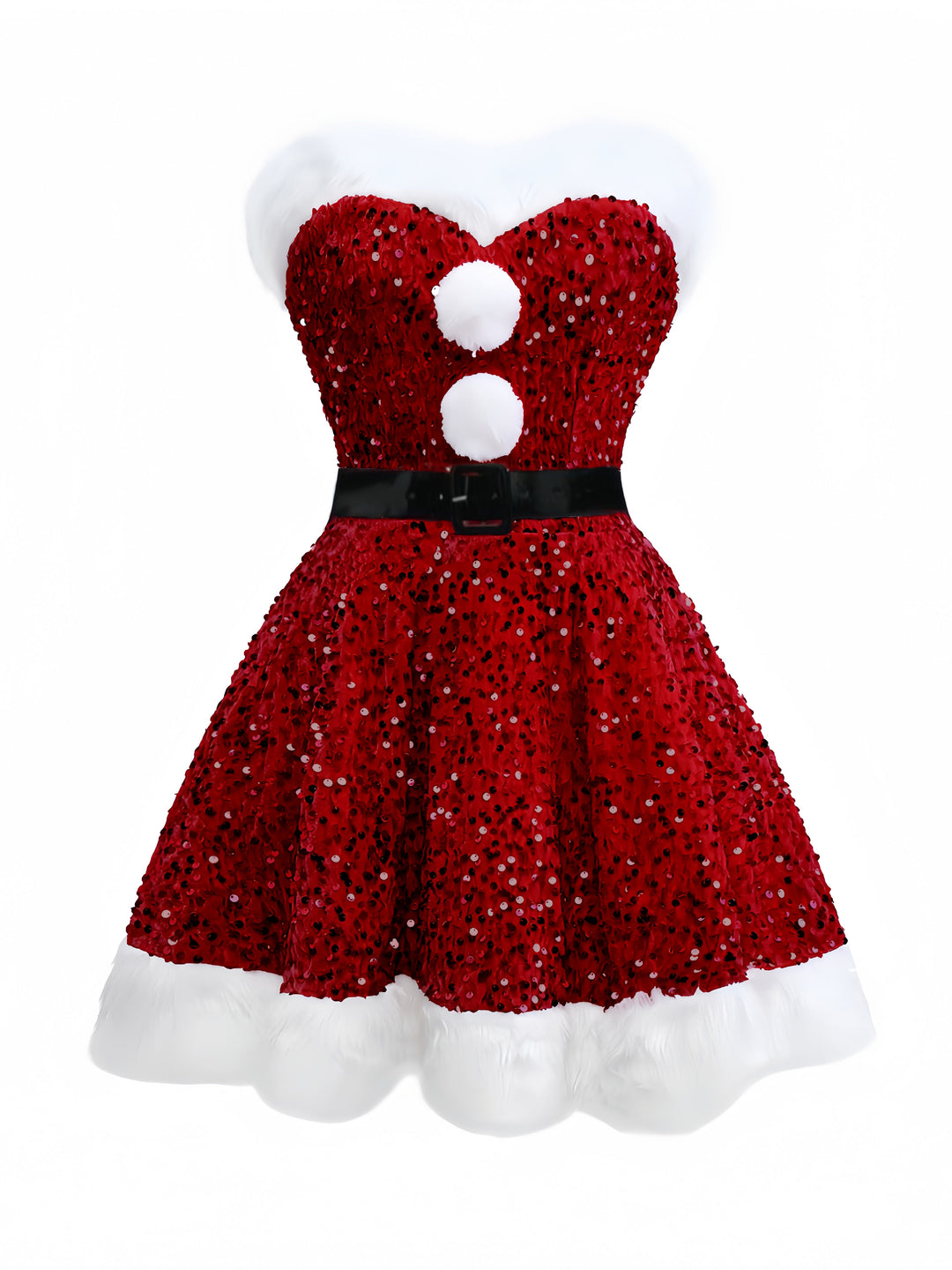 1960s Christmas Fur Sequin Strapless Dress - vintage dress, fashion