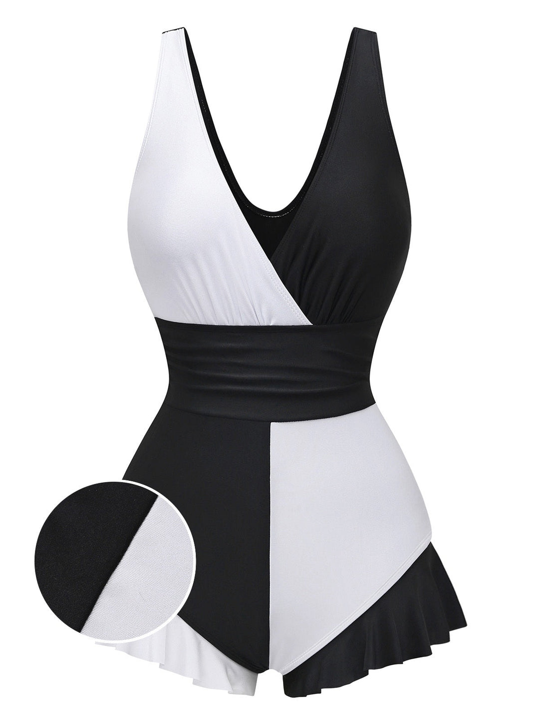 1960s Color Block Ruffle One Piece Swimsuit - vintage swimsuit, pin-up style