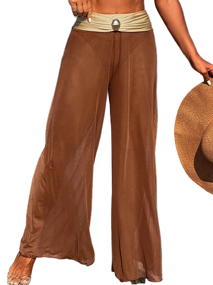 1960s Contrast Bandeau Swimsuit &amp; Pants Cover-Up — 1960s poolside glamour meets sun-drenched confidence
