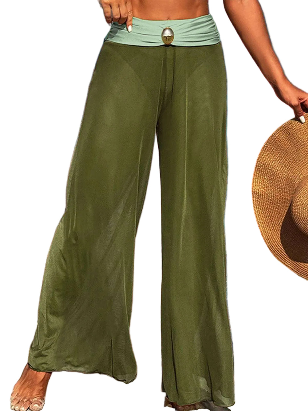 This 1960s Contrast Bandeau Swimsuit &amp; Pants Cover-Up carries 1960s vacation dreams in every stitch