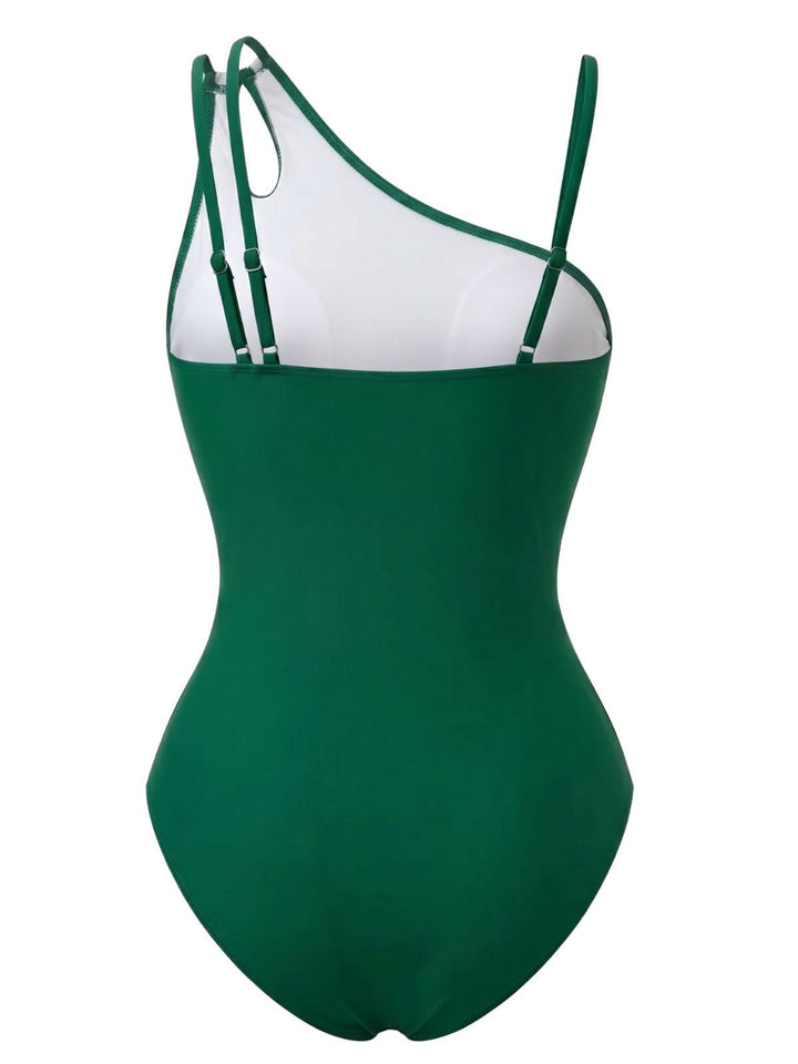 Colorblock Solid One-Shoulder Swimsuit, vintage swimsuit, swimwear - perfect for women who love vintage and retro fashion