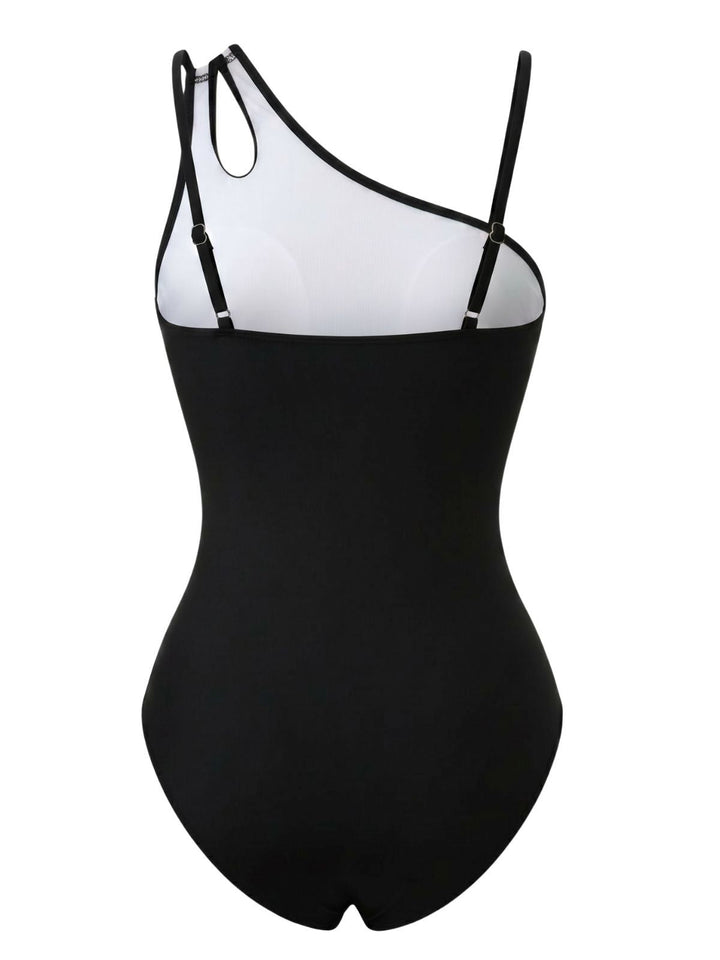 Colorblock Solid One-Shoulder Swimsuit, vintage swimsuit, swimwear - perfect for women who love vintage and retro fashion