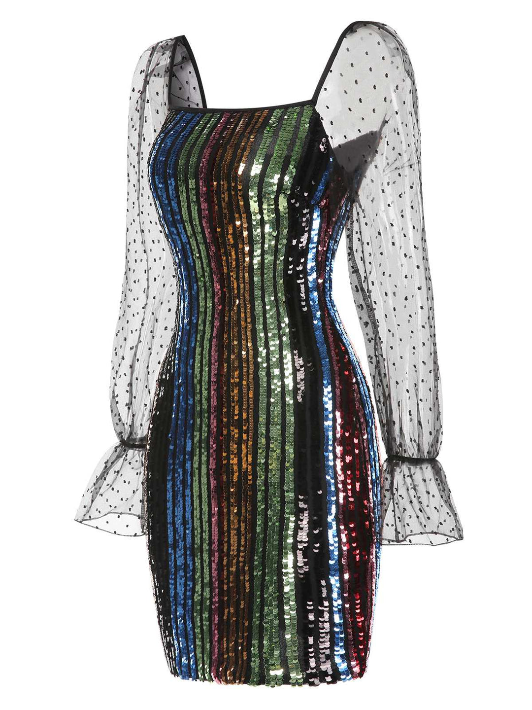 This 1960s Colorful Stripes Sequined Mesh Dress wraps her in 1960s elegance, one twirl at a time