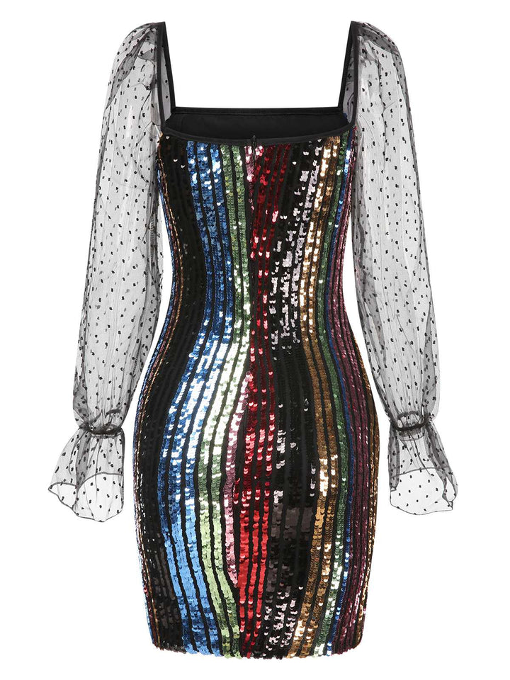 1960s Colorful Stripes Sequined Mesh Dress — the kind of 1960s dress that makes strangers smile