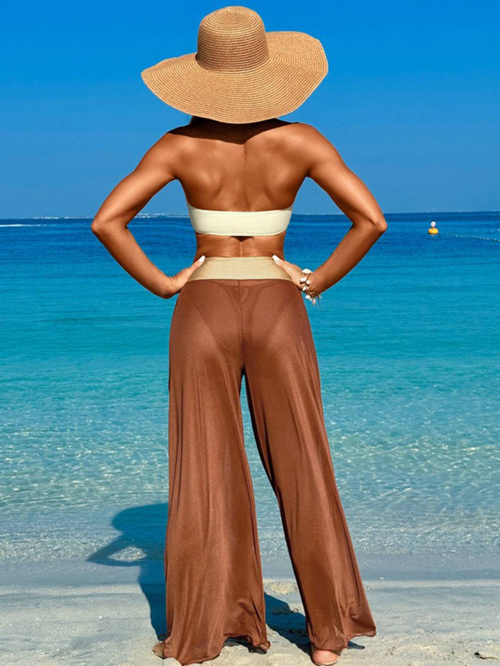 1960s Contrast Bandeau Swimsuit &amp; Pants Cover-Up: 1960s Riviera elegance, reimagined for her