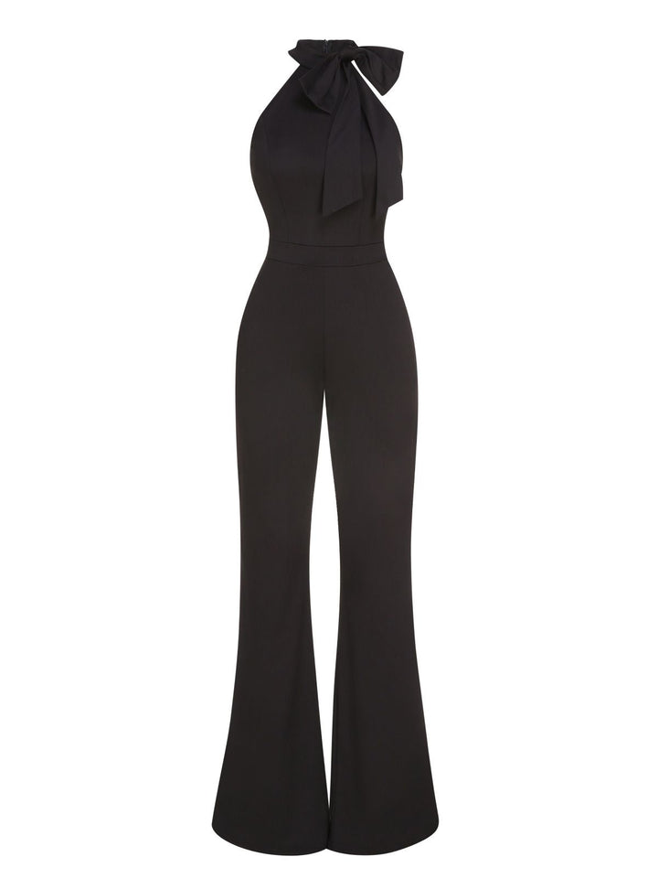 1960s Crewl Halter Bow Solid Jumpsuit, vintage romper, retro jumpsuit - perfect for women who love vintage and retro fashion