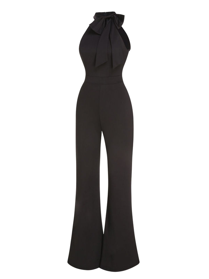 1960s Crewl Halter Bow Solid Jumpsuit, vintage romper, retro jumpsuit - perfect for women who love vintage and retro fashion