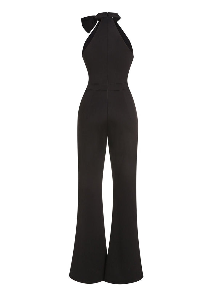 1960s Crewl Halter Bow Solid Jumpsuit, vintage romper, retro jumpsuit - perfect for women who love vintage and retro fashion