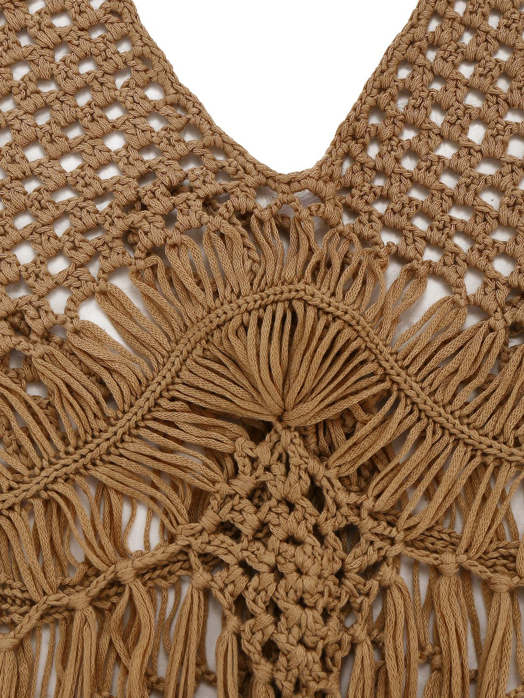 1960s Crochet Fringe Cutout Halter Bikini Cover-Up - vintage fashion, retro style