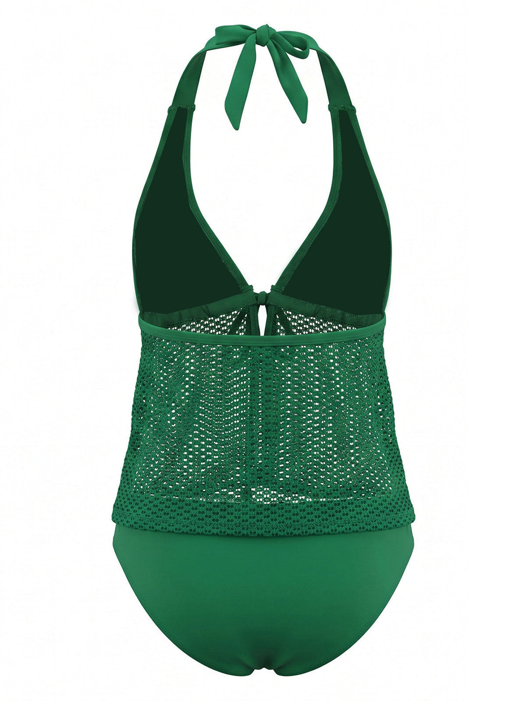 Crochet Mesh Halter Tie-Front Tankini Swimsuit Set - vintage swimsuit, swimwear for vintage lovers