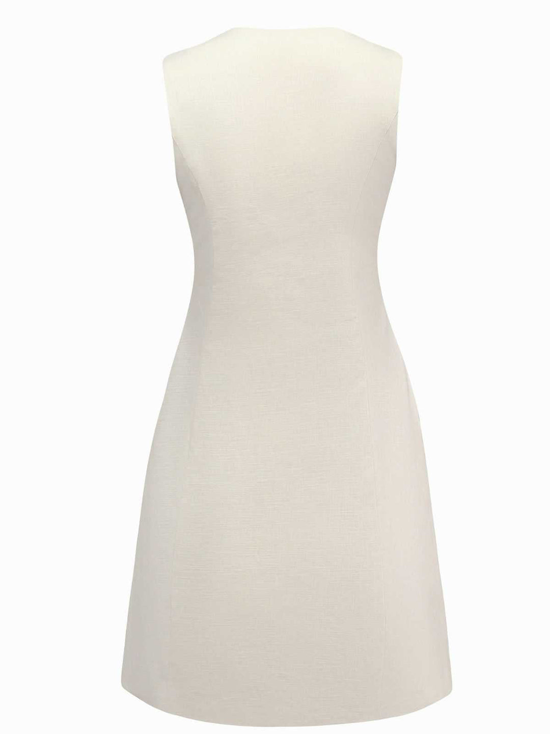 Beige 1960s Starfish Shell Buttons Sleeveless Dress - vintage dress, retro fashion