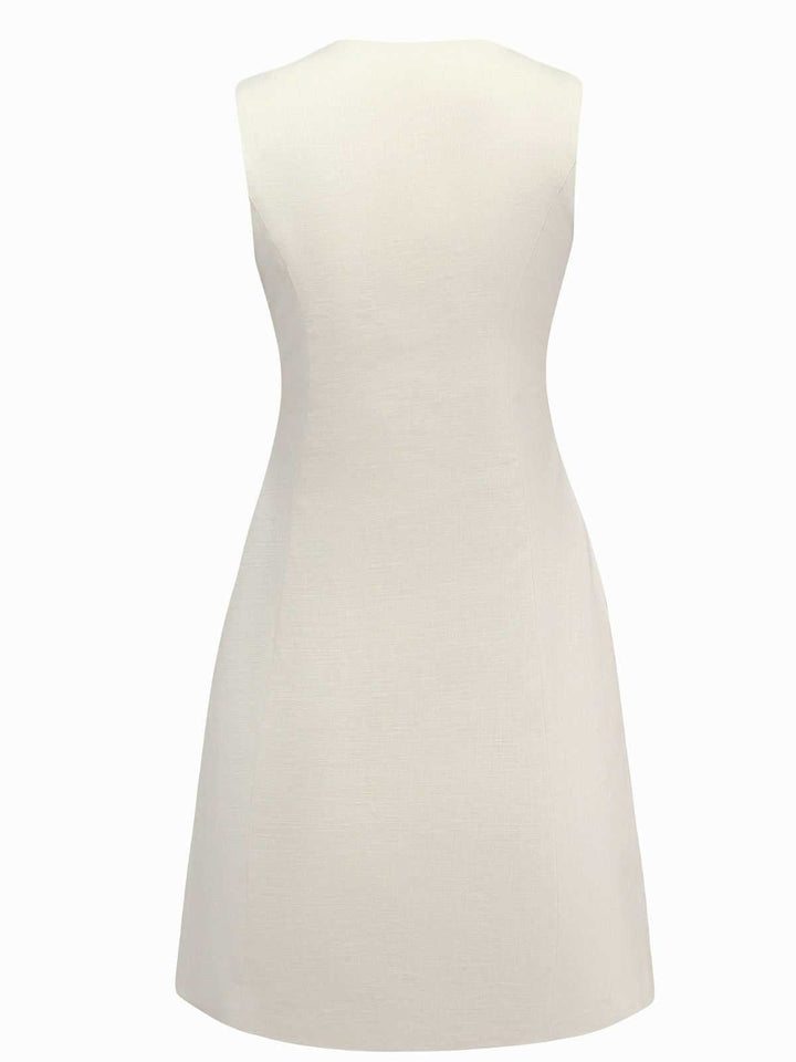 Beige 1960s Starfish Shell Buttons Sleeveless Dress - vintage dress, retro fashion