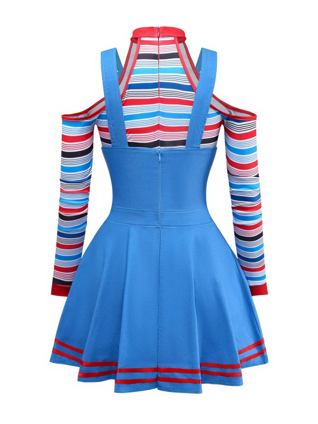 Blue 2PCS 1960s Halloween Chucky Striped Top &amp; Wide Strap Dress - vintage dress, retro fashion
