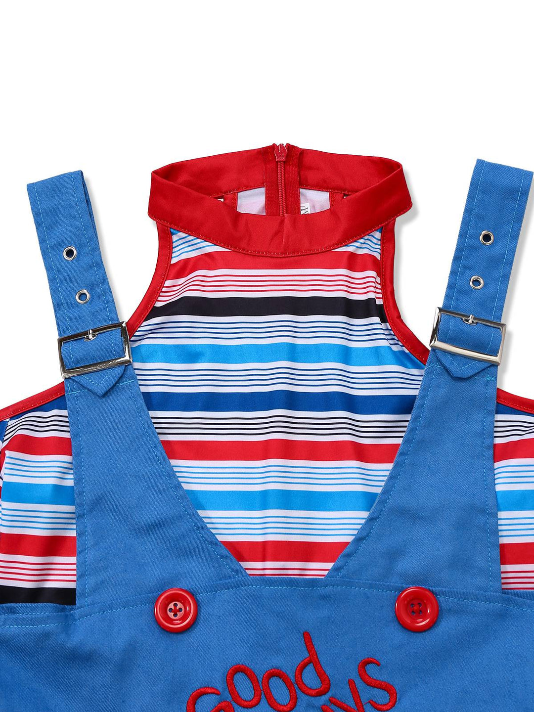 Blue 2PCS 1960s Halloween Chucky Striped Top &amp; Wide Strap Dress - vintage dress, retro fashion