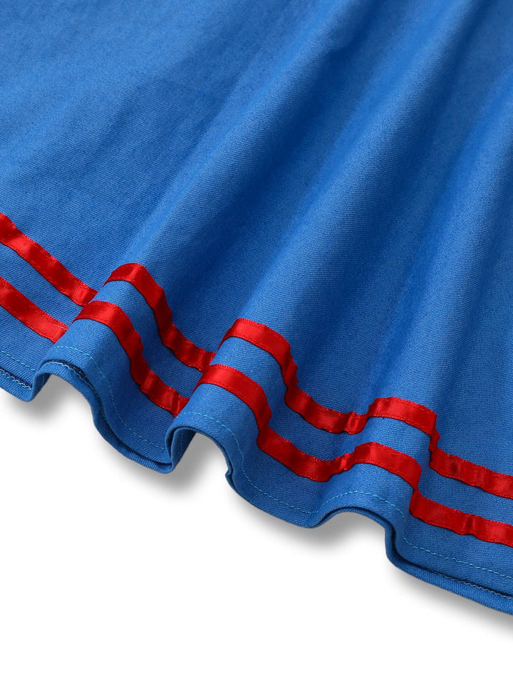 Blue 2PCS 1960s Halloween Chucky Striped Top &amp; Wide Strap Dress - vintage dress, retro fashion