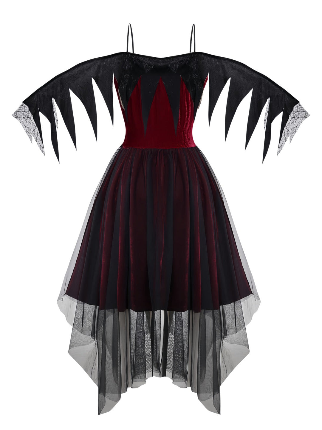 Burgundy 1960s Gothic Mesh Strapless Irregular Hem Dress - vintage dress, retro fashion