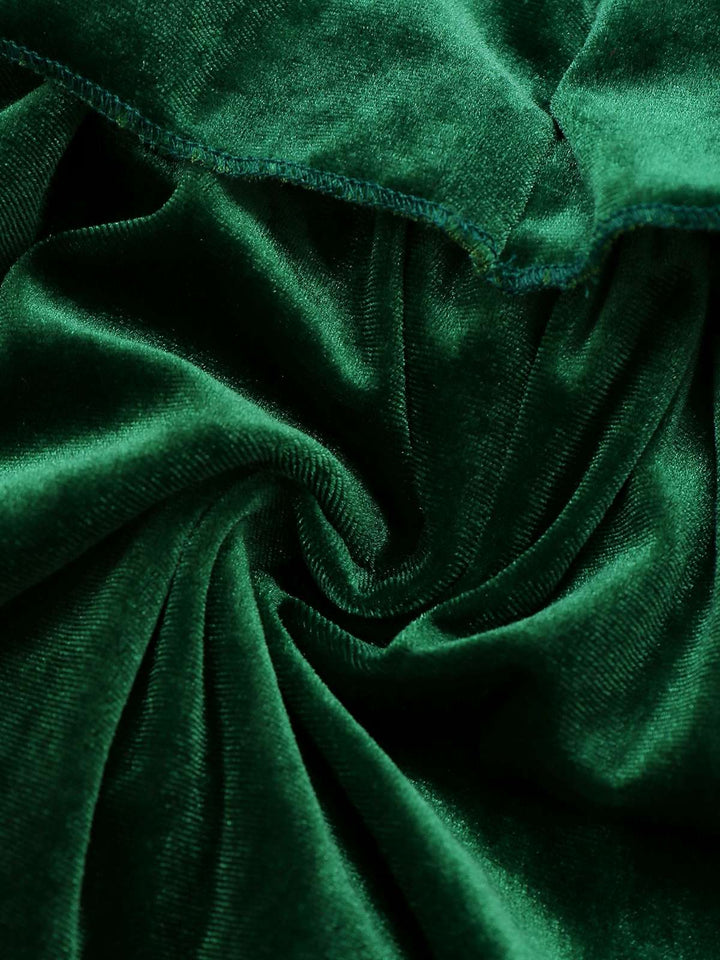 Green 1960s Velvet Bowknot Stand Collar Tiered Dress - vintage dress, retro fashion, elegant red