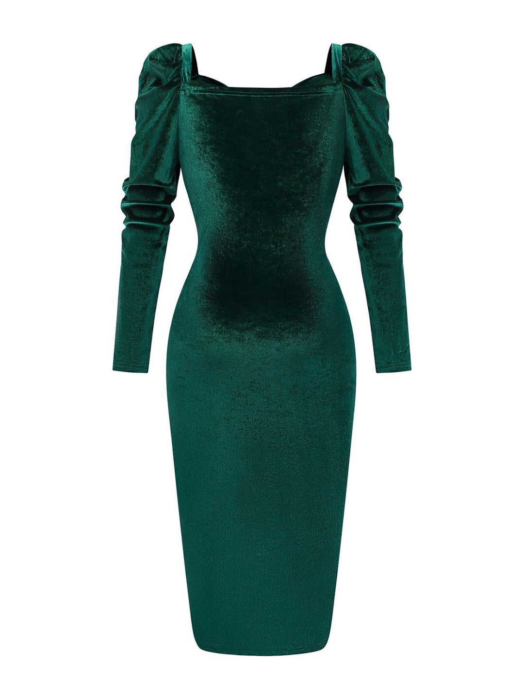Green 1960s Velvet Ruched Long Sleeve Bodycon Dress - vintage dress, retro fashion