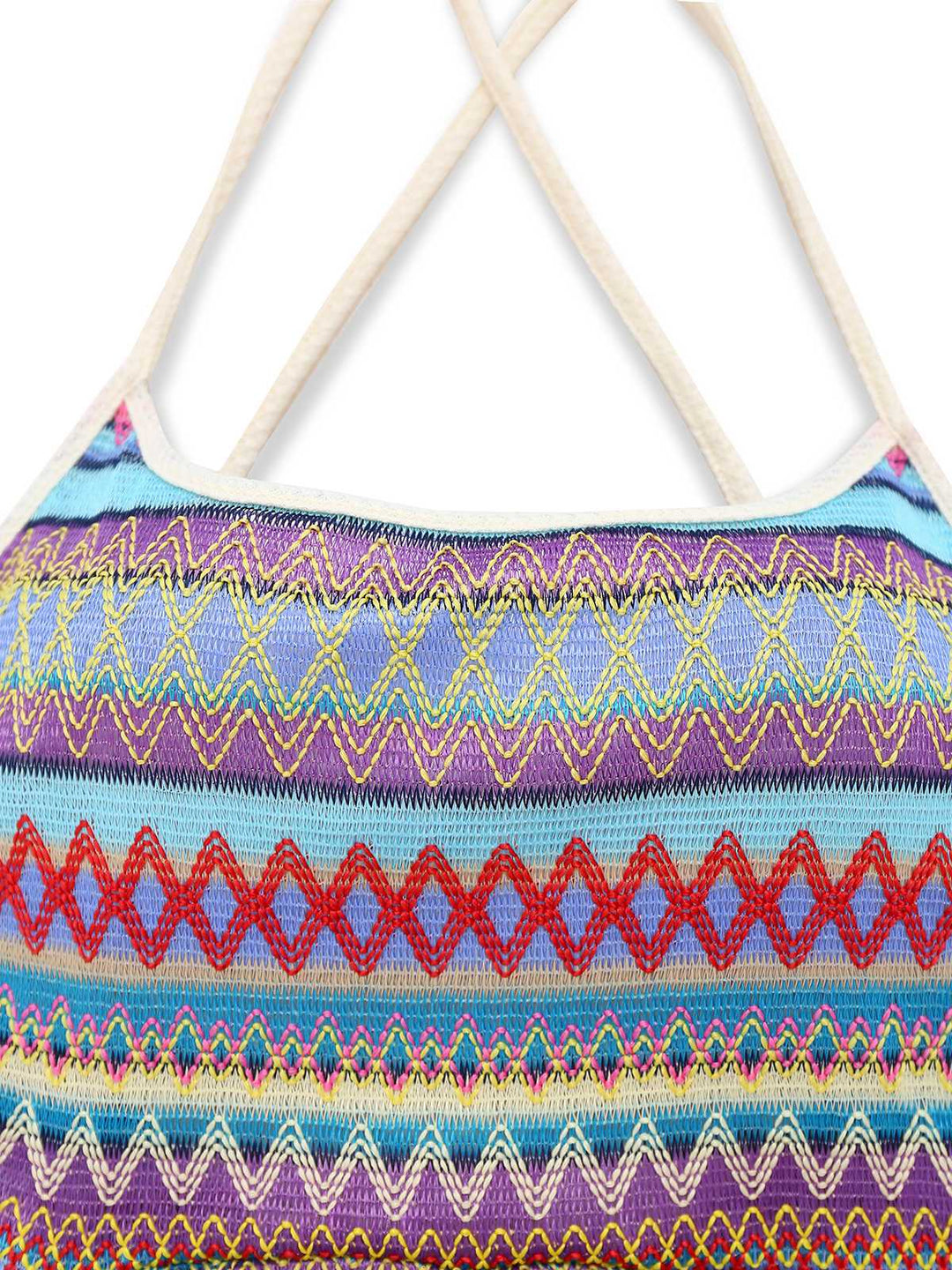 Multicolor 1960s Bohemian Drawstring Knit Straps Dress - vintage dress, retro fashion