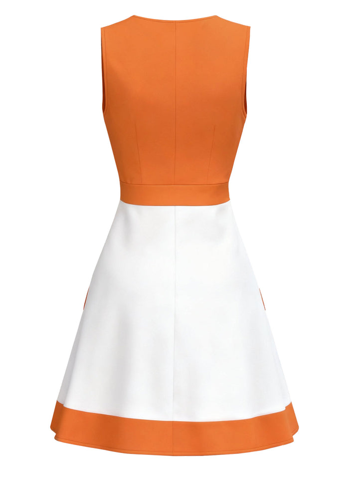 Orange &amp; White 1960s Colorblock Sleeveless Mod Dress - vintage dress, retro fashion, pure white