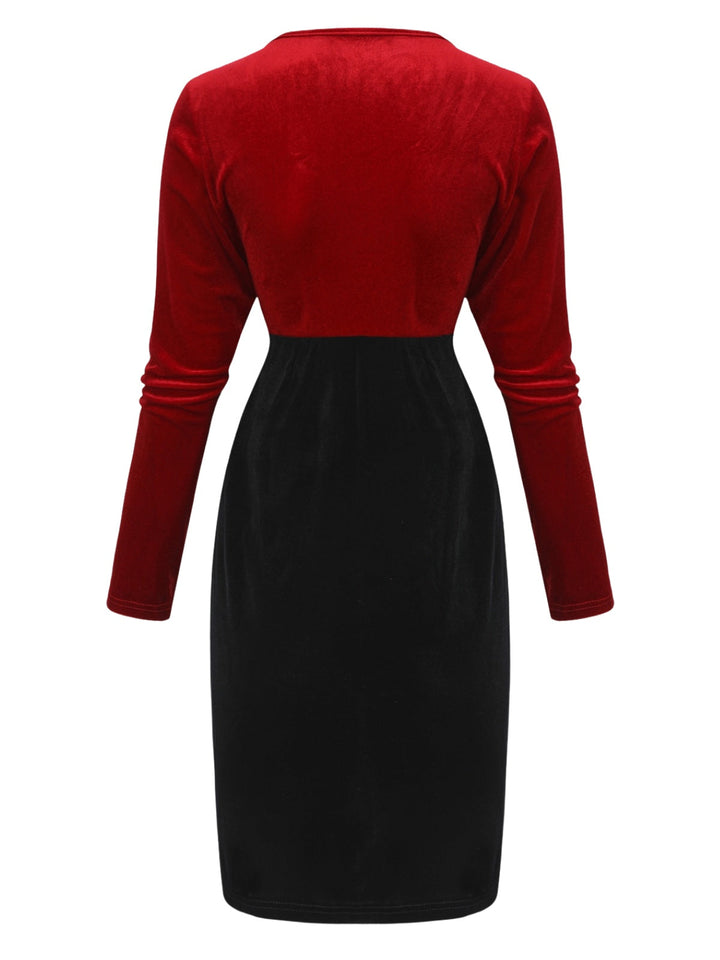 Red &amp; Black 1960s Velvet Twisted V-Neck Bodycon Dress - vintage dress, retro fashion, classic black