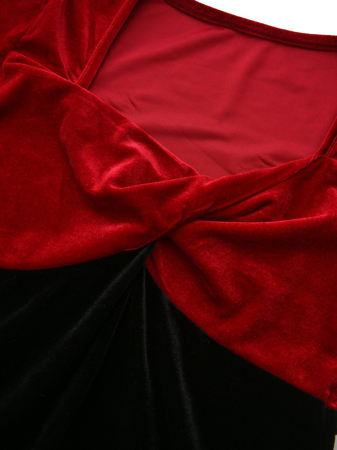 Red &amp; Black 1960s Velvet Twisted V-Neck Bodycon Dress - vintage dress, retro fashion, classic black