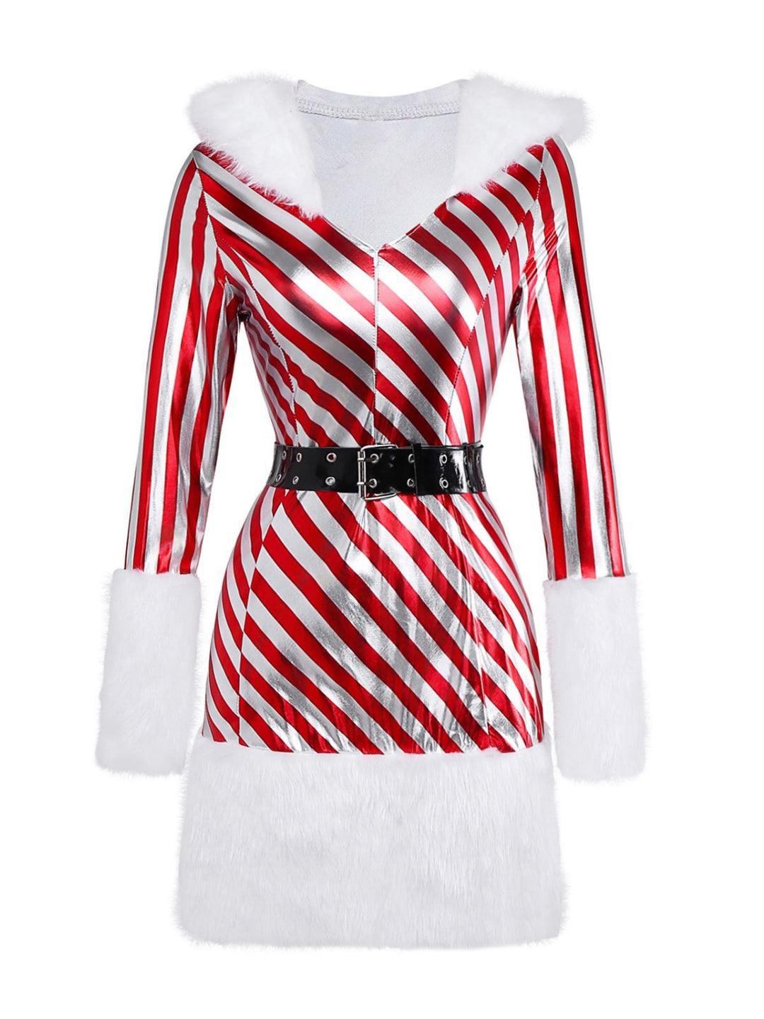 Red 1960s Candy Cane Stripe Hooded Dress &amp; Leg Warmers - vintage dress, retro fashion, elegant red