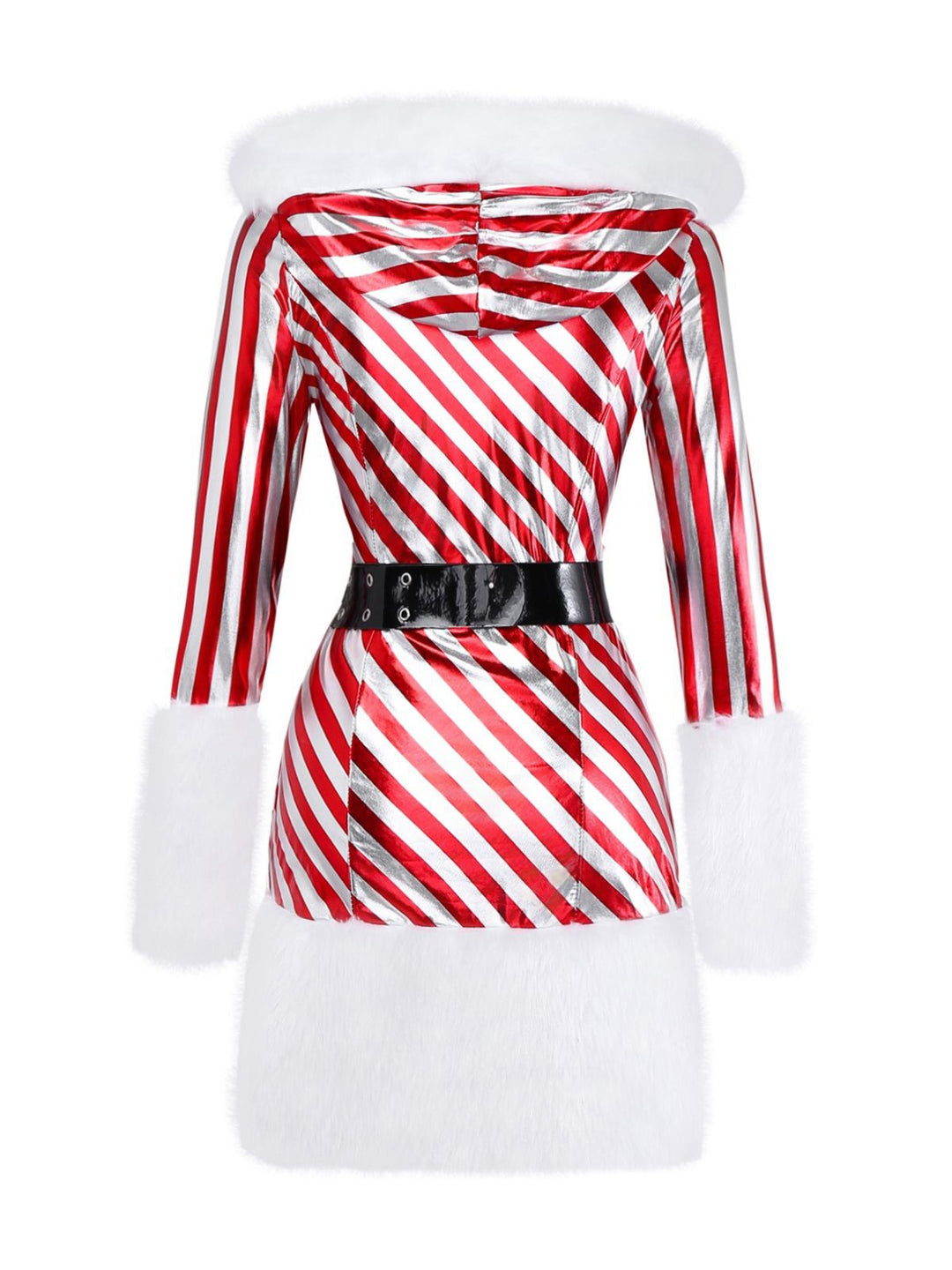 Red 1960s Candy Cane Stripe Hooded Dress &amp; Leg Warmers - vintage dress, retro fashion, elegant red