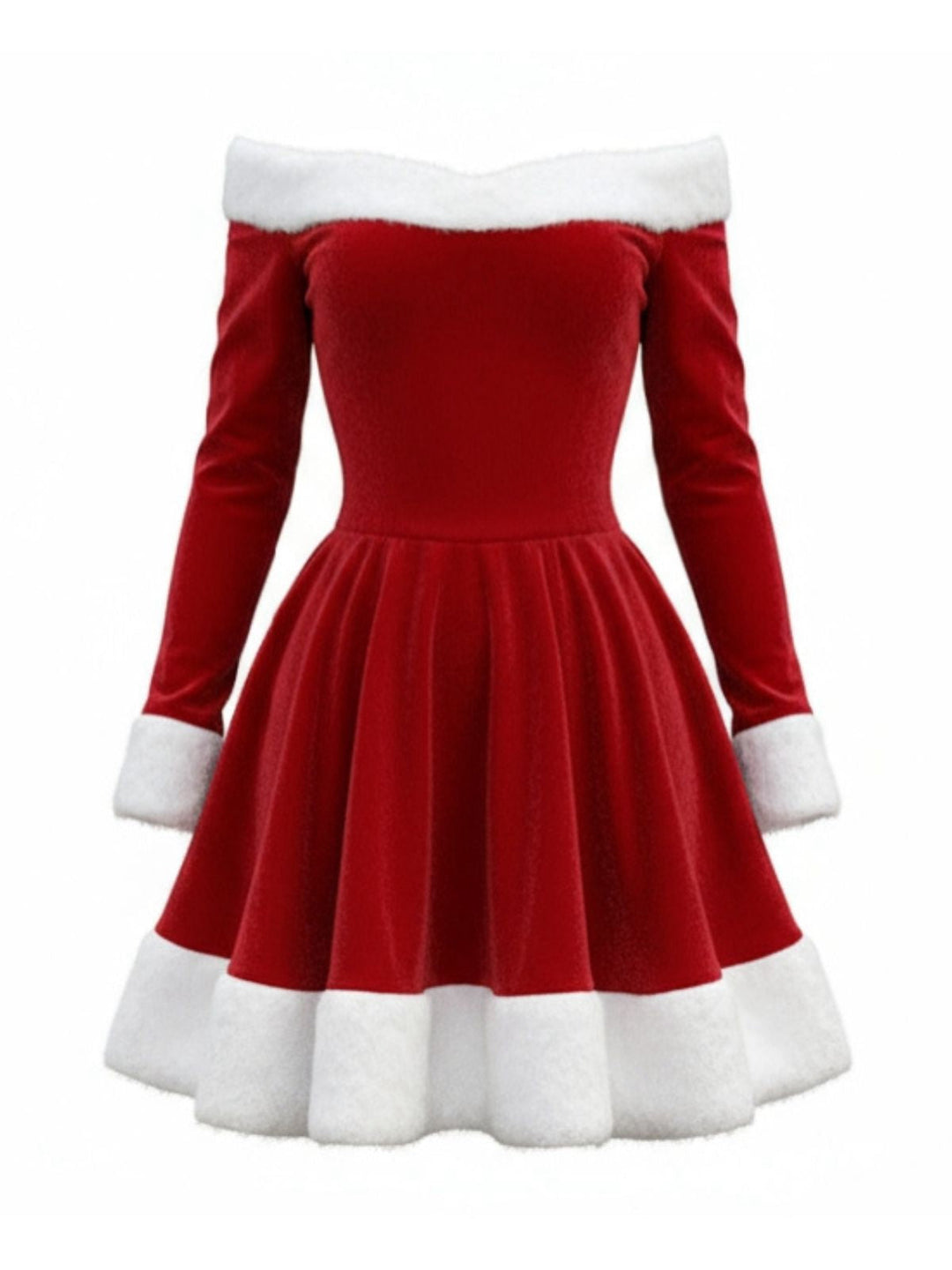 Red 1960s Christmas Velvet Off-Shoulder Long Sleeve Dress - vintage dress, fashion, elegant red