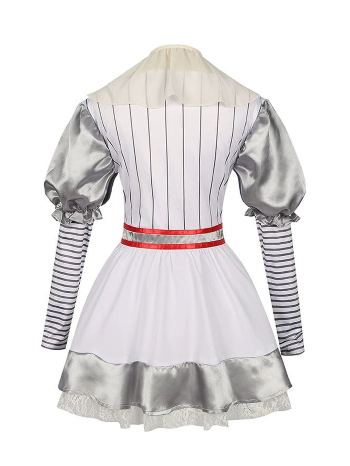 Silver 1960s Halloween IT Pennywise Striped Puff Sleeve Puffy Dress - vintage dress, retro fashion