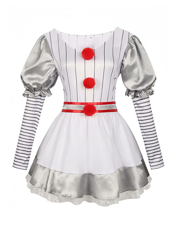 Silver 1960s Halloween IT Pennywise Striped Puff Sleeve Puffy Dress - vintage dress, retro fashion