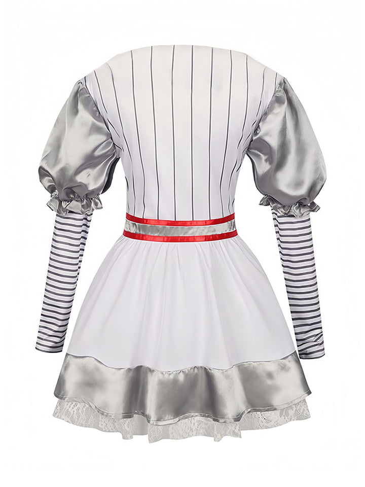 Silver 1960s Halloween IT Pennywise Striped Puff Sleeve Puffy Dress - vintage dress, retro fashion