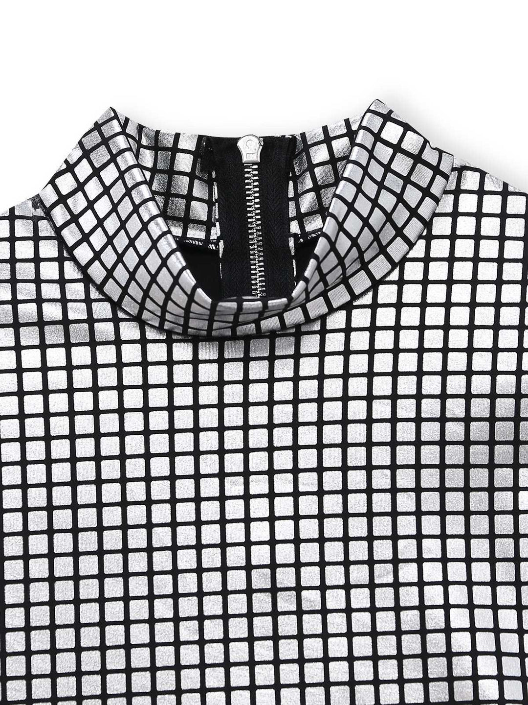 Silver 1960s Sparkly Square Sequin Mock Neck Mini Dress - vintage dress, retro fashion