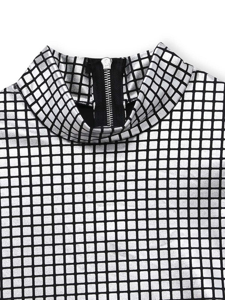 Silver 1960s Sparkly Square Sequin Mock Neck Mini Dress - vintage dress, retro fashion