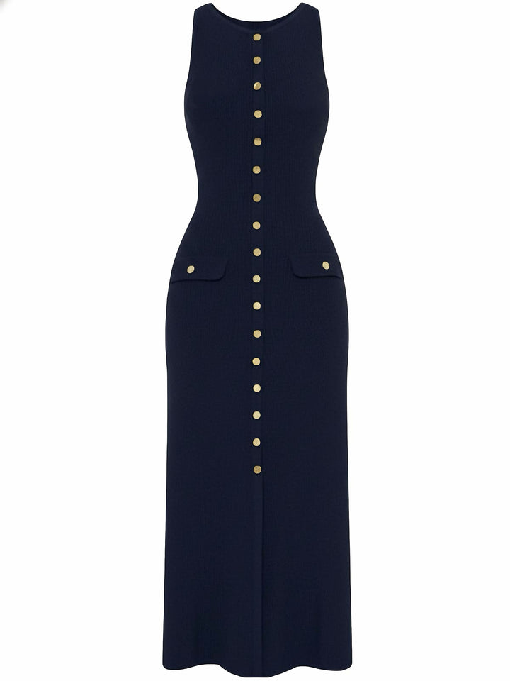 1960s Solid Sleeveless Single-Breasted Knitted Dress - vintage dress, retro fashion