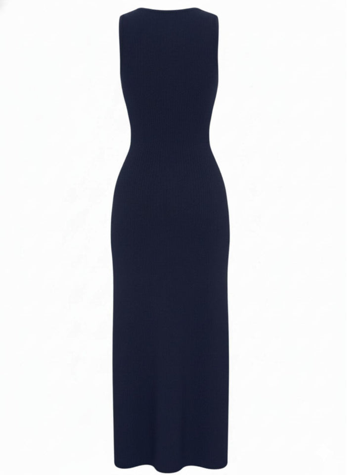 1960s Solid Sleeveless Single-Breasted Knitted Dress - vintage dress, retro fashion