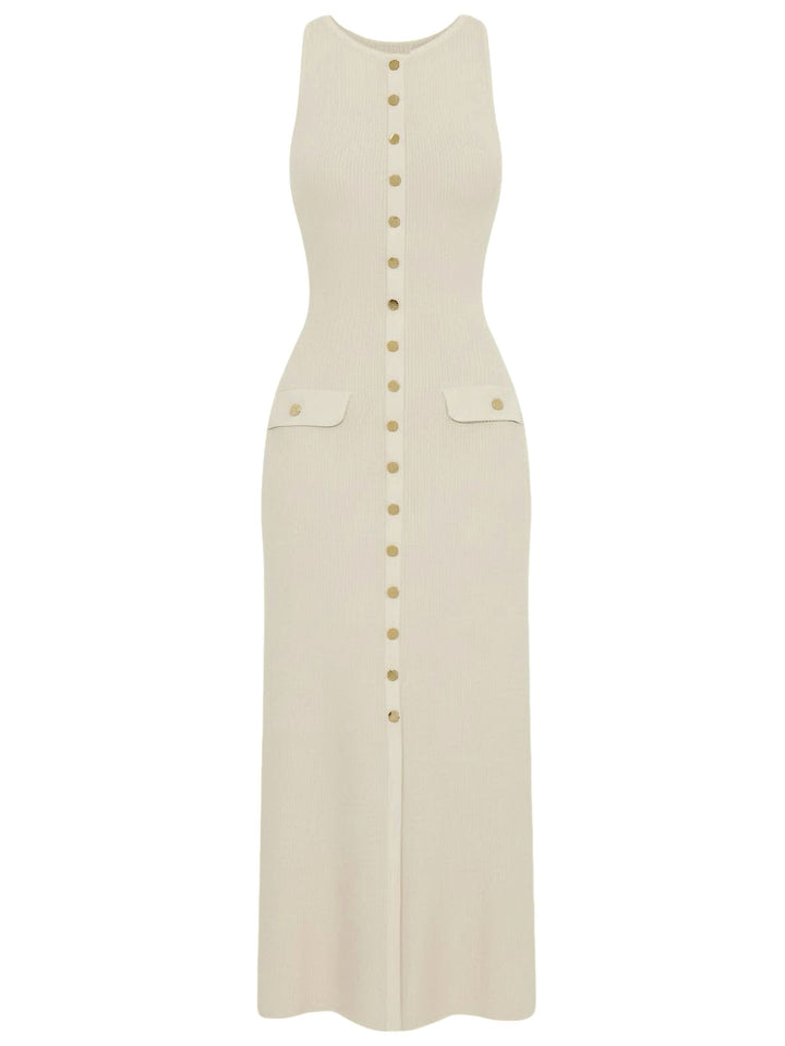 1960s Solid Sleeveless Single-Breasted Knitted Dress - vintage dress, retro fashion