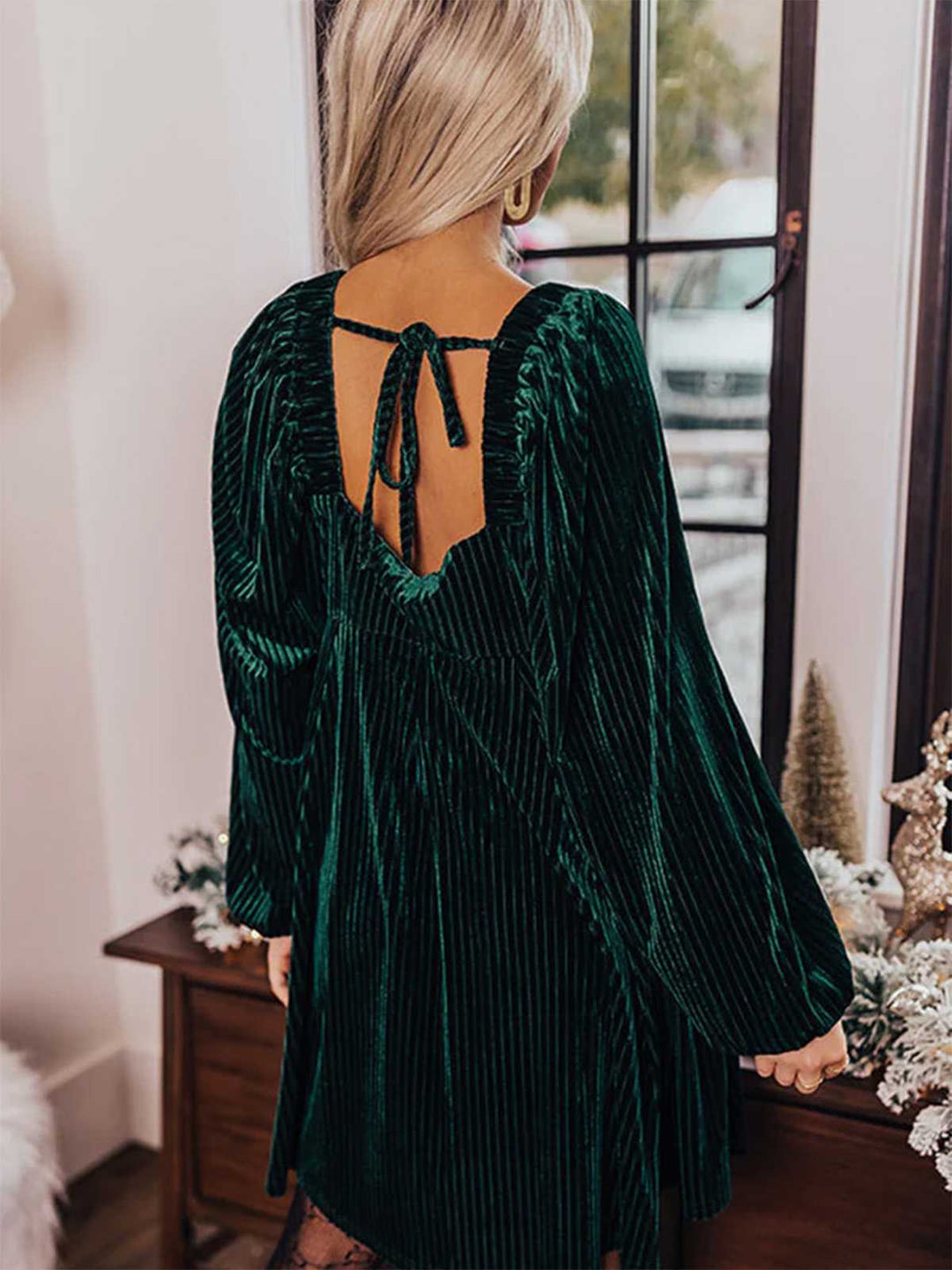 1960s Square Neck Puff Sleeve Velvet Pocket Babydoll Dress - vintage dress, retro fashion