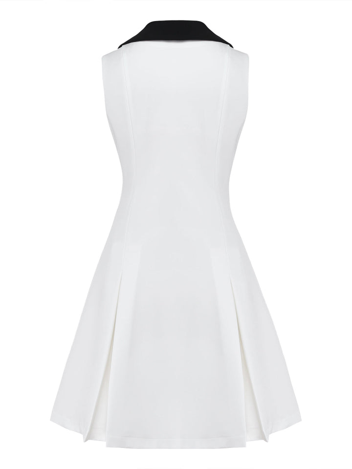 White 1960s Chelsea Collar Sleeveless Colorblock Mini Dress - vintage dress, retro fashion, pure white