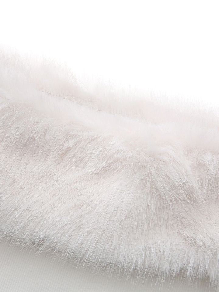 White 1960s Christmas Faux Fur Trim Off-Shoulder Dress - vintage dress, fashion, pure white