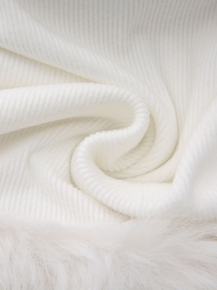 White 1960s Christmas Faux Fur Trim Off-Shoulder Dress - vintage dress, fashion, pure white