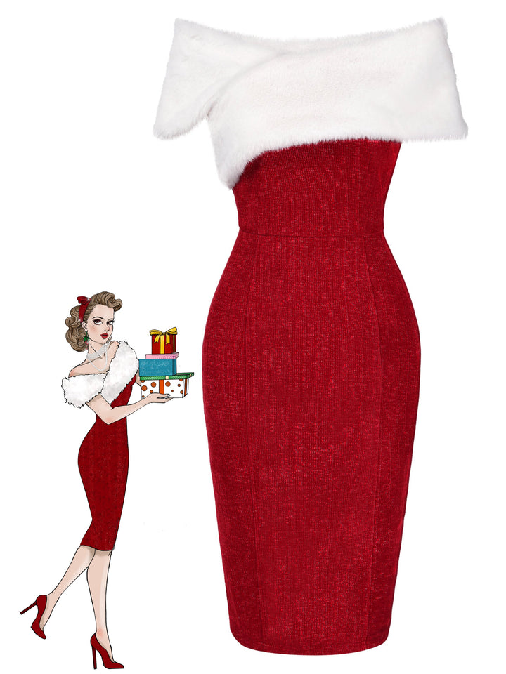 She slips into this 1960s Faux Fur Off-Shoulder Dress and suddenly it&
