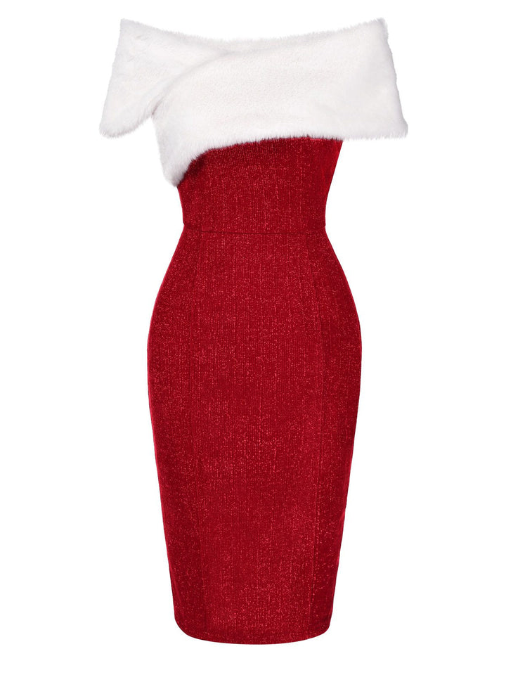 This 1960s Faux Fur Off-Shoulder Dress wraps her in 1960s elegance, one twirl at a time