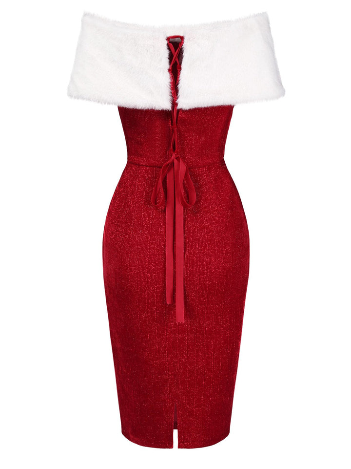 1960s Faux Fur Off-Shoulder Dress — a 1960s silhouette that turns sidewalks into runways