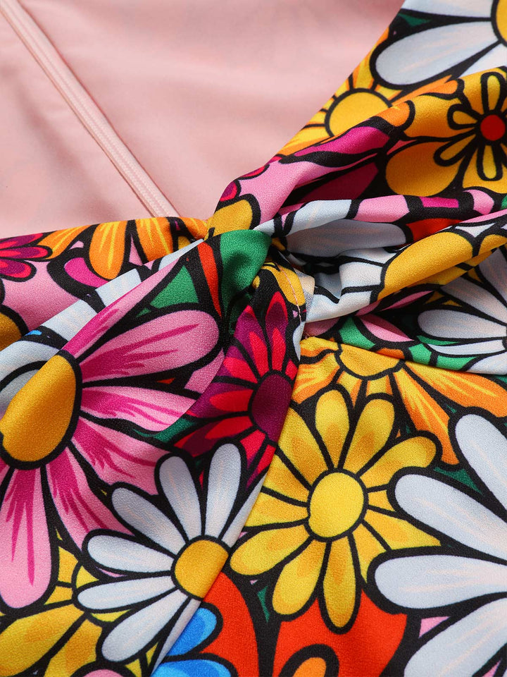 She slips into this 1960s Flare Sleeve Colorful Daisy Dress and suddenly it&