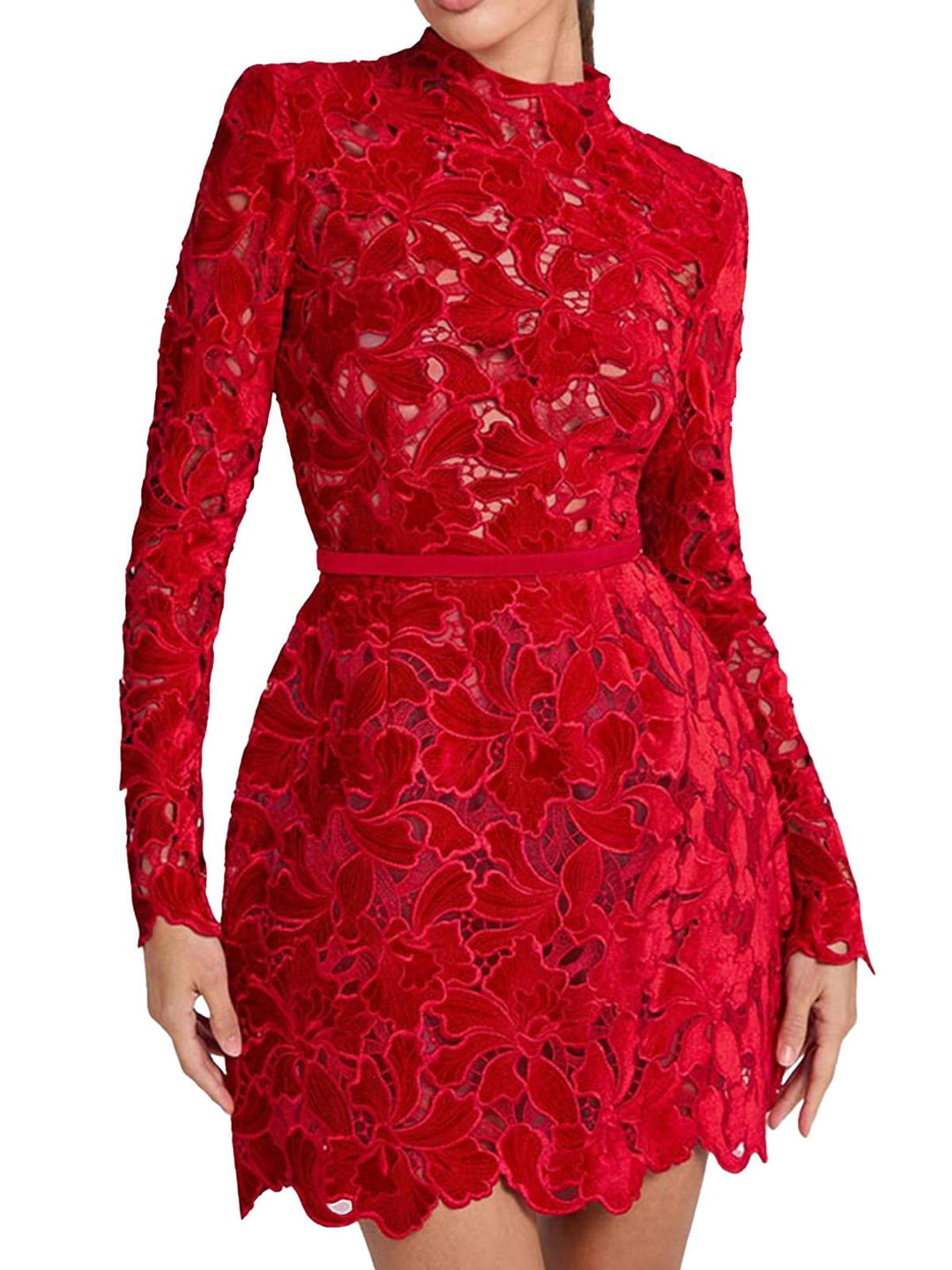 1960s Flocked Floral Lace Half Turtleneck Dress - vintage dress, retro fashion