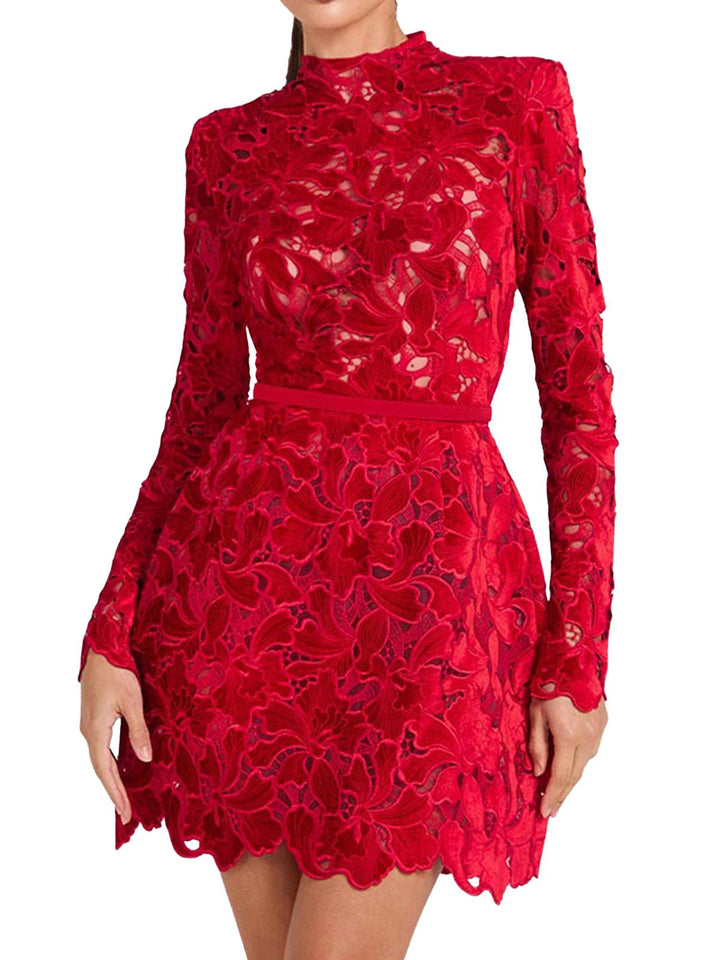 1960s Flocked Floral Lace Half Turtleneck Dress - vintage dress, retro fashion
