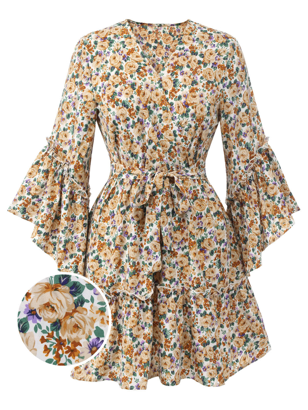 1960s Floral Flared Long Sleeve Dress With Belt, vintage dress, retro fashion, floral print - perfect for women who love vintage and retro fashion